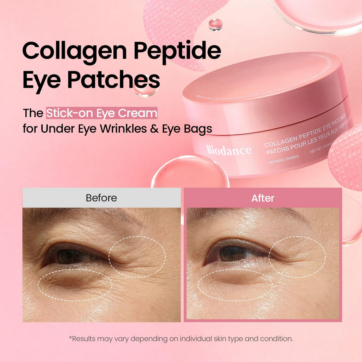 Hydrogel Under Eye Patches – Collagen Peptide Eye Masks for Fine Lines & Wrinkles, 60 Count
