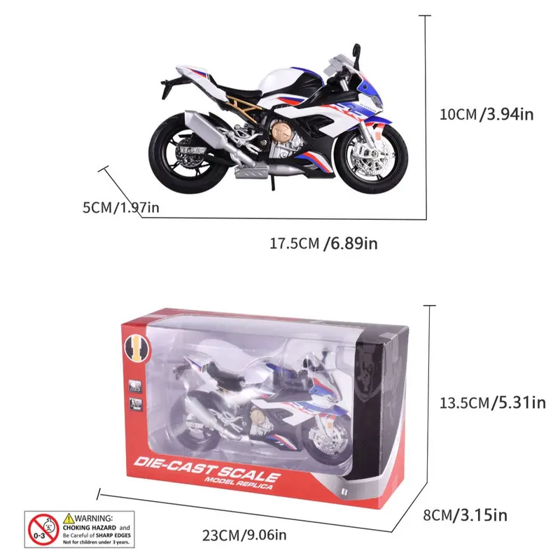 1:12 Scale Alloy Diecast Motorcycle Model, Realistic Metal Sport Bike Toy with Sound Effects and Smooth-Rolling Wheels