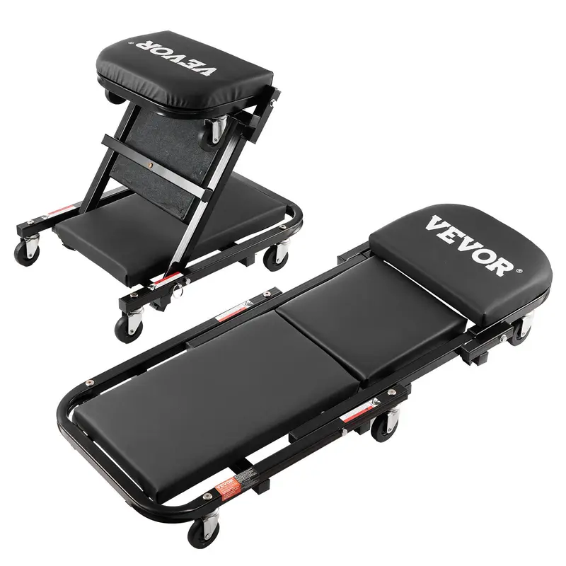 36-Inch Foldable Z-Shape Garage Creeper – 300 lb Heavy-Duty Mechanic Creeper with 6 Quiet Wheels, Padded Seat & Tool Tray