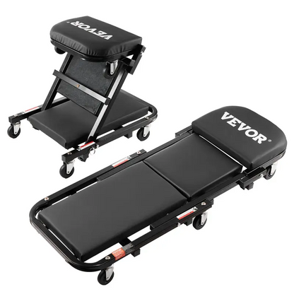 36-Inch Foldable Z-Shape Garage Creeper – 300 lb Heavy-Duty Mechanic Creeper with 6 Quiet Wheels, Padded Seat & Tool Tray