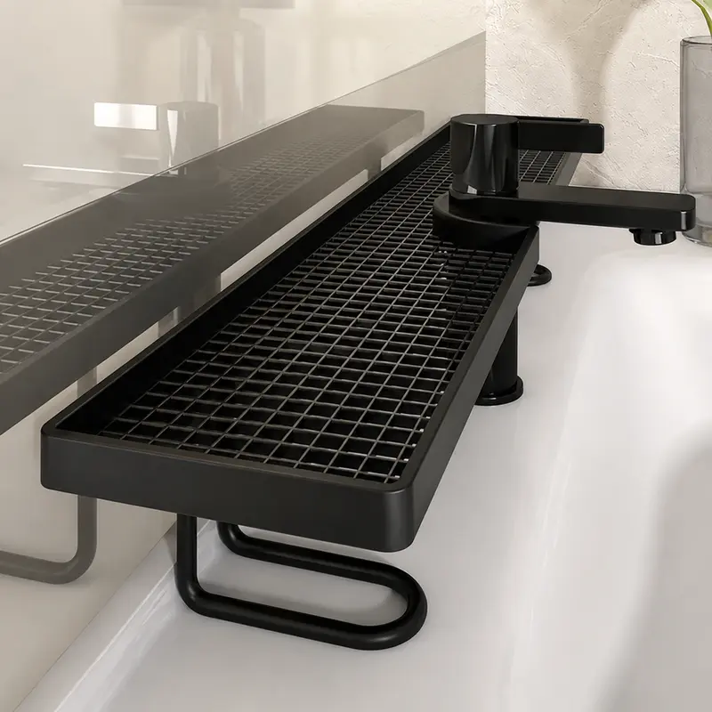 Carbon Steel Bathroom Organizer – No-Drill Vanity Counter Storage Rack for Skincare & Toiletries, 19.7" × 4.3"