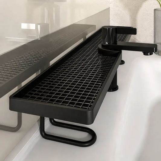 Carbon Steel Bathroom Organizer – No-Drill Vanity Counter Storage Rack for Skincare & Toiletries, 19.7" × 4.3"