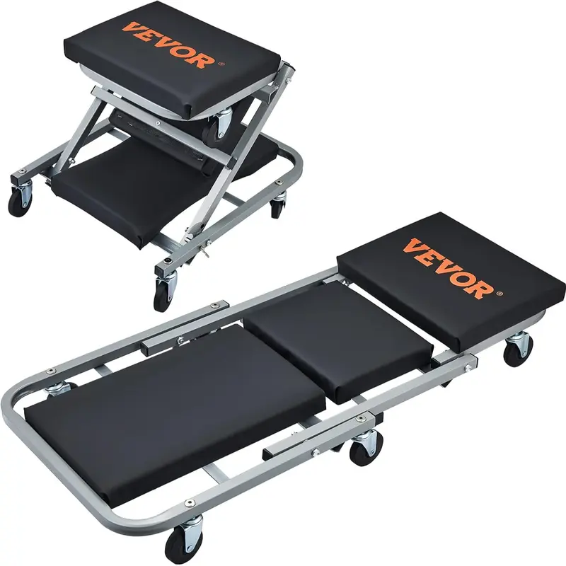 36-Inch Foldable Z-Shape Garage Creeper – 300 lb Heavy-Duty Mechanic Creeper with 6 Quiet Wheels, Padded Seat & Tool Tray