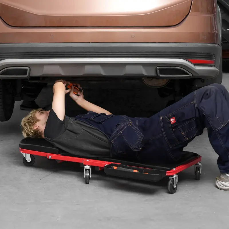 36-Inch Foldable Z-Shape Garage Creeper – 300 lb Heavy-Duty Mechanic Creeper with 6 Quiet Wheels, Padded Seat & Tool Tray