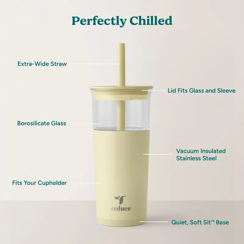 20oz Insulated Glass Tumbler – Portable Reusable Drink Cup for Iced Coffee, Boba & Cold Drinks
