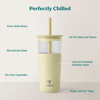 20oz Insulated Glass Tumbler – Portable Reusable Drink Cup for Iced Coffee, Boba & Cold Drinks