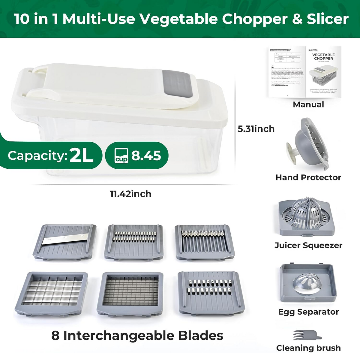 10-in-1 Vegetable Chopper & Mandoline Slicer, 6-Blade Food Cutter