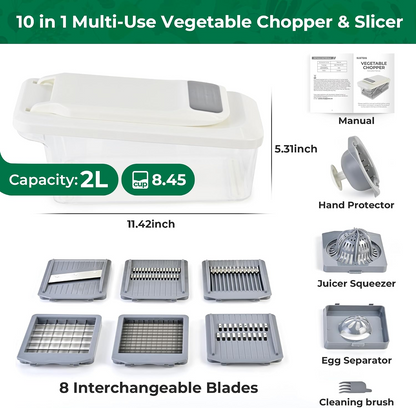10-in-1 Vegetable Chopper & Mandoline Slicer, 6-Blade Food Cutter