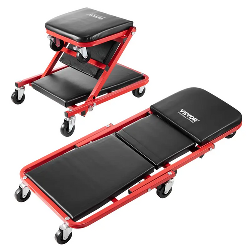 36-Inch Foldable Z-Shape Garage Creeper – 300 lb Heavy-Duty Mechanic Creeper with 6 Quiet Wheels, Padded Seat & Tool Tray