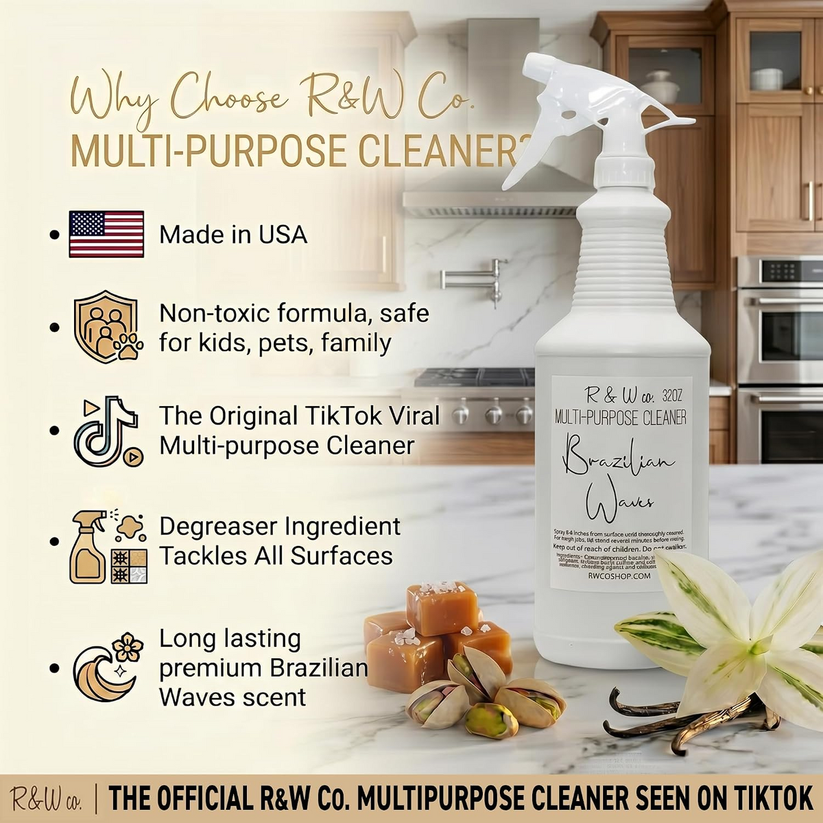 Multi-Purpose Cleaner Spray, 32oz Luxury Hard Surface Cleaner for Countertops, Kitchen & Home