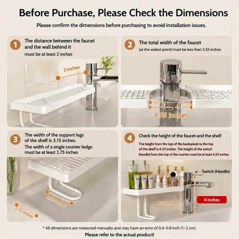 Carbon Steel Bathroom Organizer – No-Drill Vanity Counter Storage Rack for Skincare & Toiletries, 19.7" × 4.3"