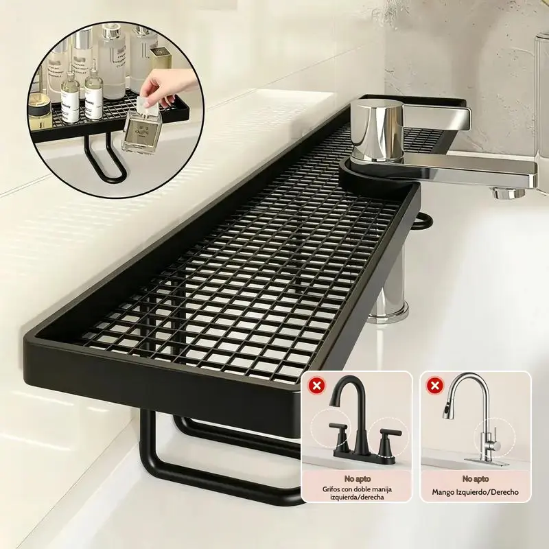 Carbon Steel Bathroom Organizer – No-Drill Vanity Counter Storage Rack for Skincare & Toiletries, 19.7" × 4.3"