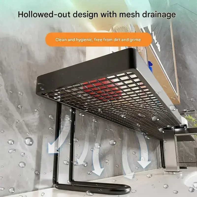 Carbon Steel Bathroom Organizer – No-Drill Vanity Counter Storage Rack for Skincare & Toiletries, 19.7" × 4.3"