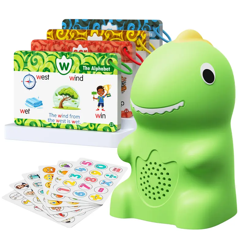 Dinosaur Talking Flash Cards for Kids, Montessori Phonics & Sight Words Learning Toy, Interactive Educational Flashcard Set with 148 Cards and 592 Words